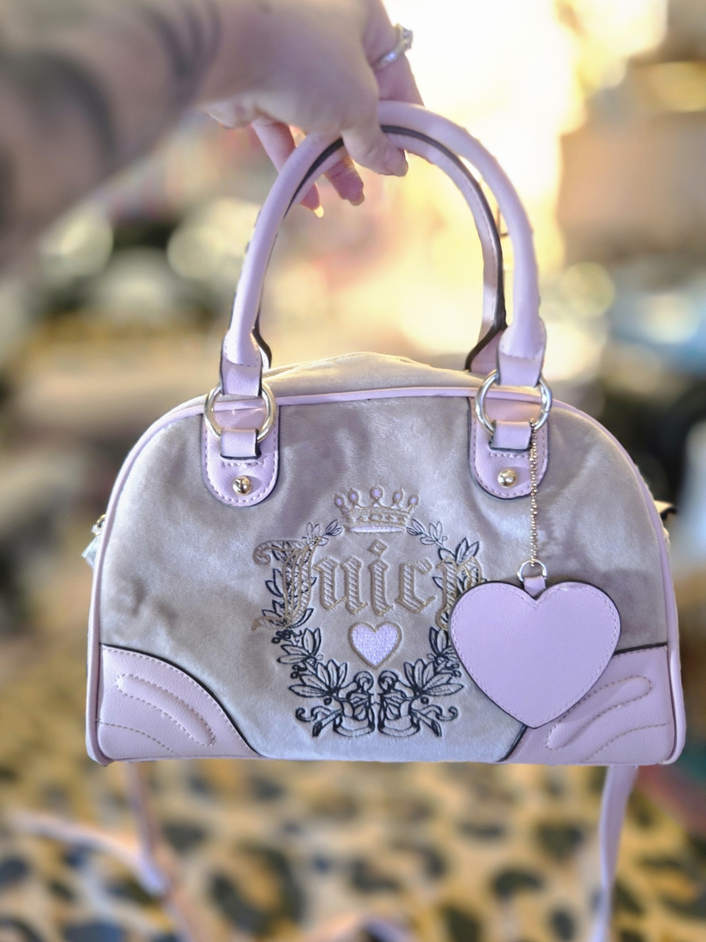 Juicy Couture Pink and Cream Heart Charm Satchel